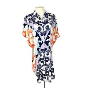 Maeve Hibiscus Bloom shirt dress tunic Anthropologie size XS oversized Tropical